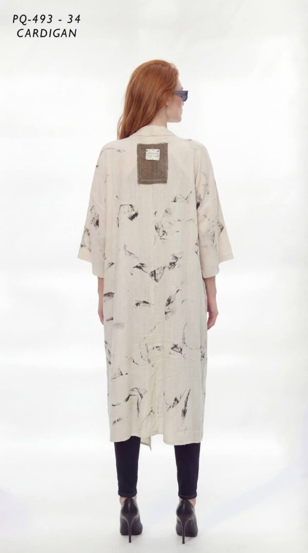 Abstract Print Open-Front Duster Cardigan