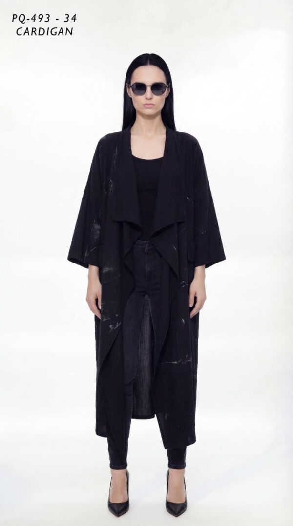 Abstract Print Open-Front Duster Cardigan