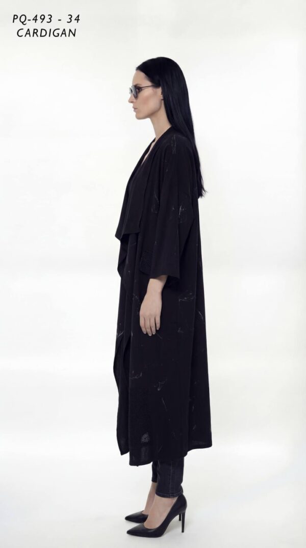 Abstract Print Open-Front Duster Cardigan