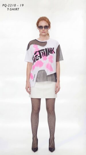 Punk Style Deconstructed Graphic T-Shirt with Mesh