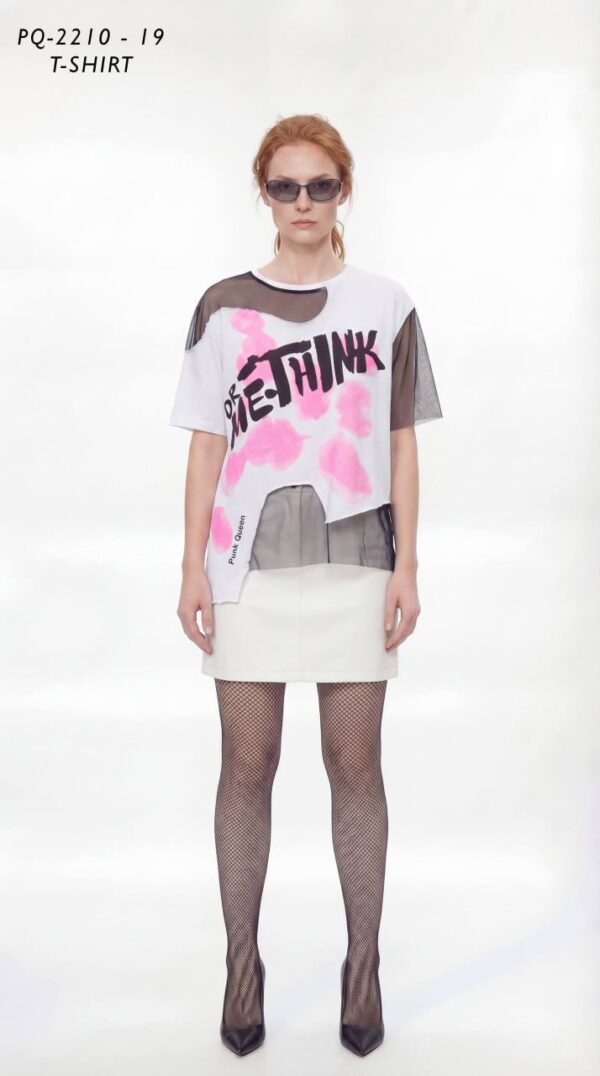Punk Style Deconstructed Graphic T-Shirt with Mesh