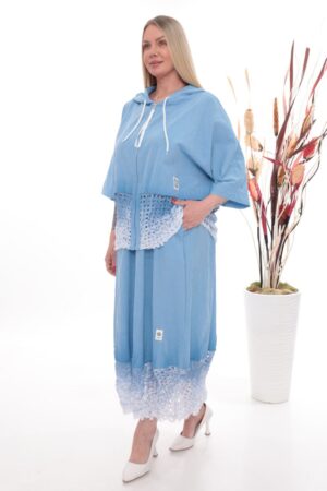 Wholesale Ombre Crochet Detail Hoodie & Skirt Set