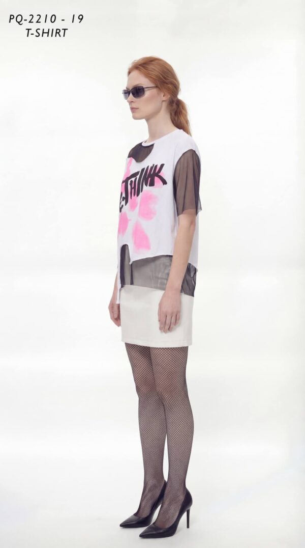 Punk Style Deconstructed Graphic T-Shirt with Mesh
