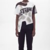 Punk Style Deconstructed Graphic T-Shirt with Mesh