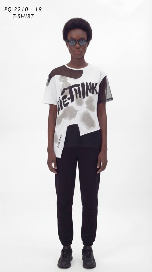 Punk Style Deconstructed Graphic T-Shirt with Mesh