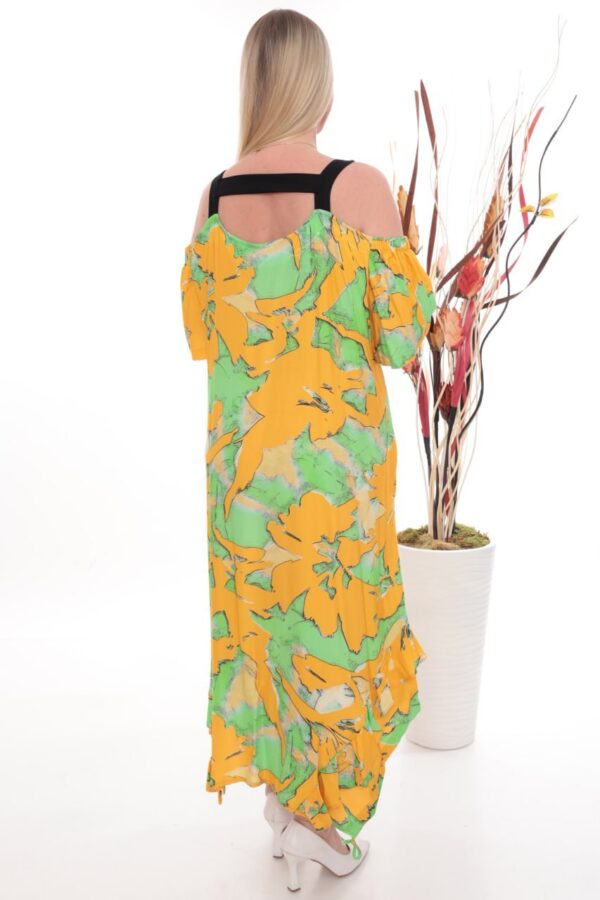 Chain-Strap Cold-Shoulder Abstract Print Dress