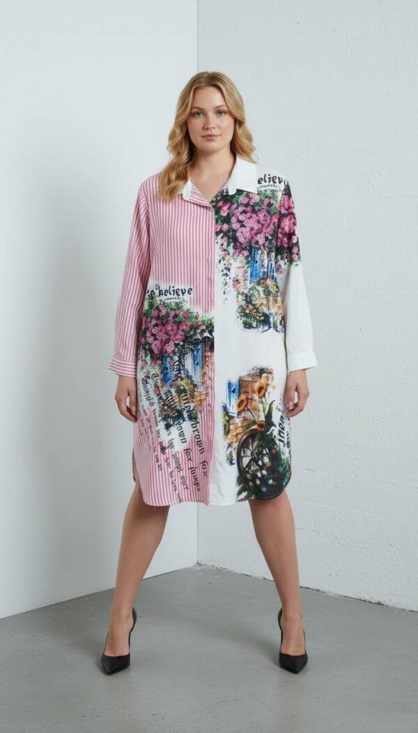 Wholesale Artistic Mixed-Print Shirtdress
