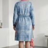 Floral-Trim Asymmetrical Denim-Effect Dress