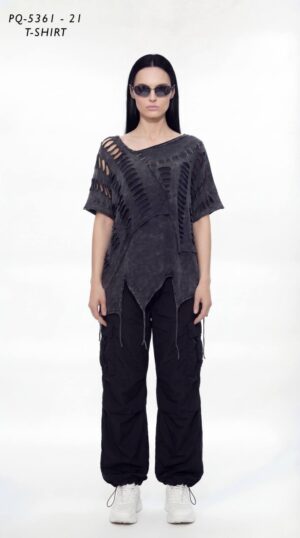 Asymmetrical Distressed Slashed T-Shirt