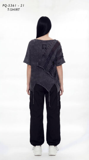 Asymmetrical Distressed Slashed T-Shirt