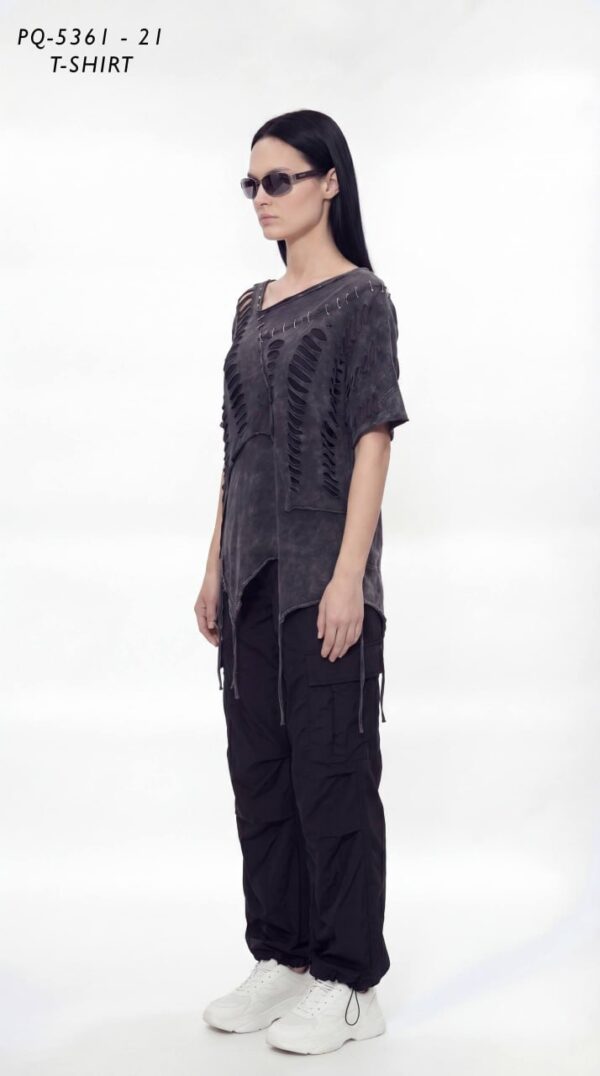 Asymmetrical Distressed Slashed T-Shirt