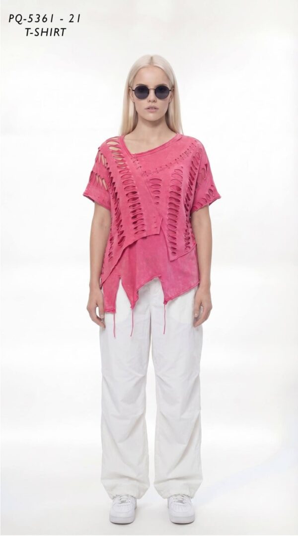 Asymmetrical Distressed Slashed T-Shirt