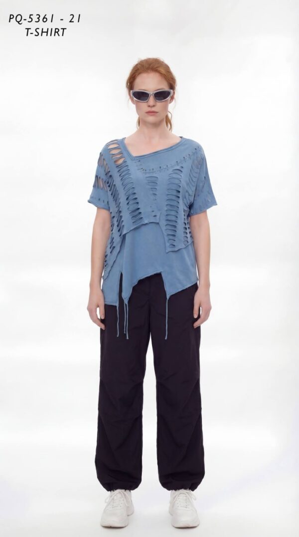 Asymmetrical Distressed Slashed T-Shirt