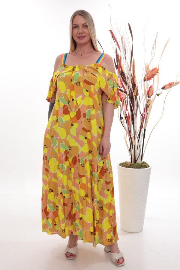 Wholesale Abstract Print Cold Shoulder Dress with Rainbow Straps