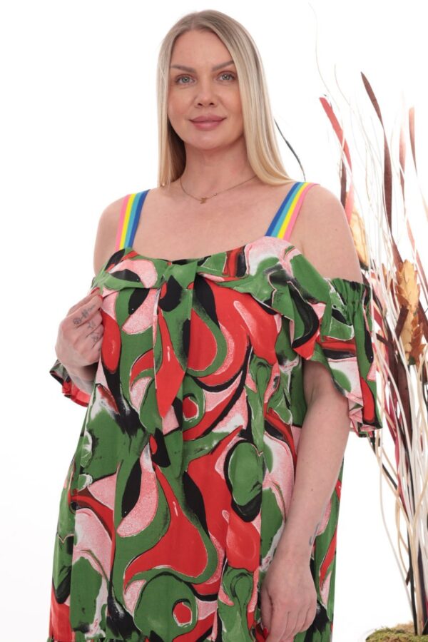 Wholesale Abstract Print Cold Shoulder Dress with Rainbow Straps