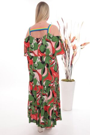 Wholesale Abstract Print Cold Shoulder Dress with Rainbow Straps
