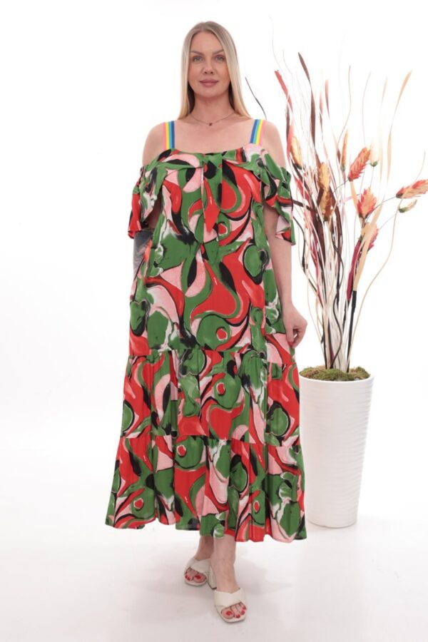 Wholesale Abstract Print Cold Shoulder Dress with Rainbow Straps