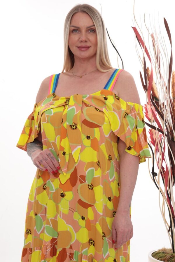 Wholesale Abstract Print Cold Shoulder Dress with Rainbow Straps