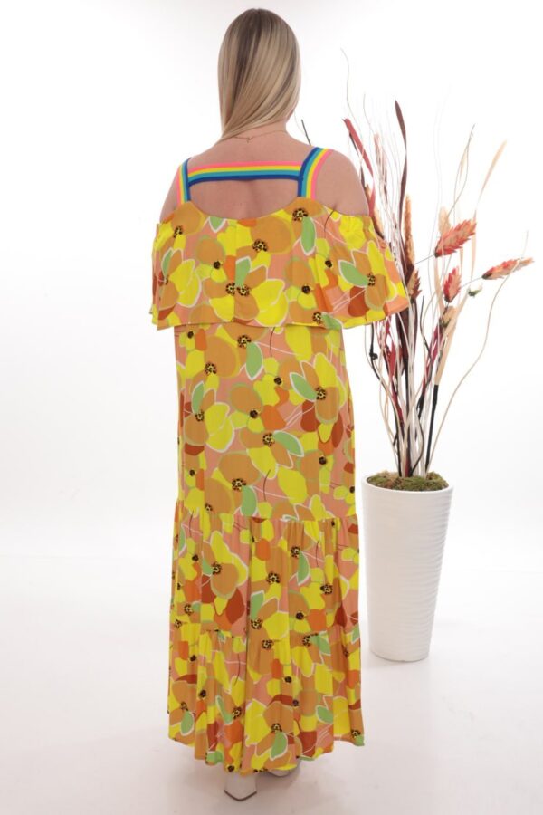 Wholesale Abstract Print Cold Shoulder Dress with Rainbow Straps