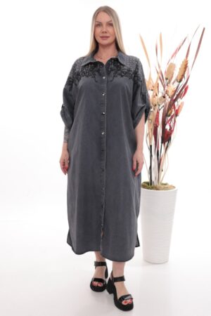 Wholesale Embellished Shoulder Denim Shirt Dress