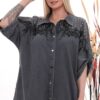 Wholesale Embellished Shoulder Denim Shirt Dress