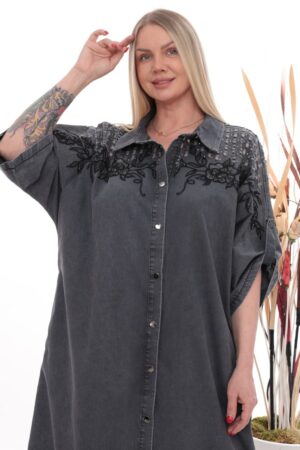 Wholesale Embellished Shoulder Denim Shirt Dress