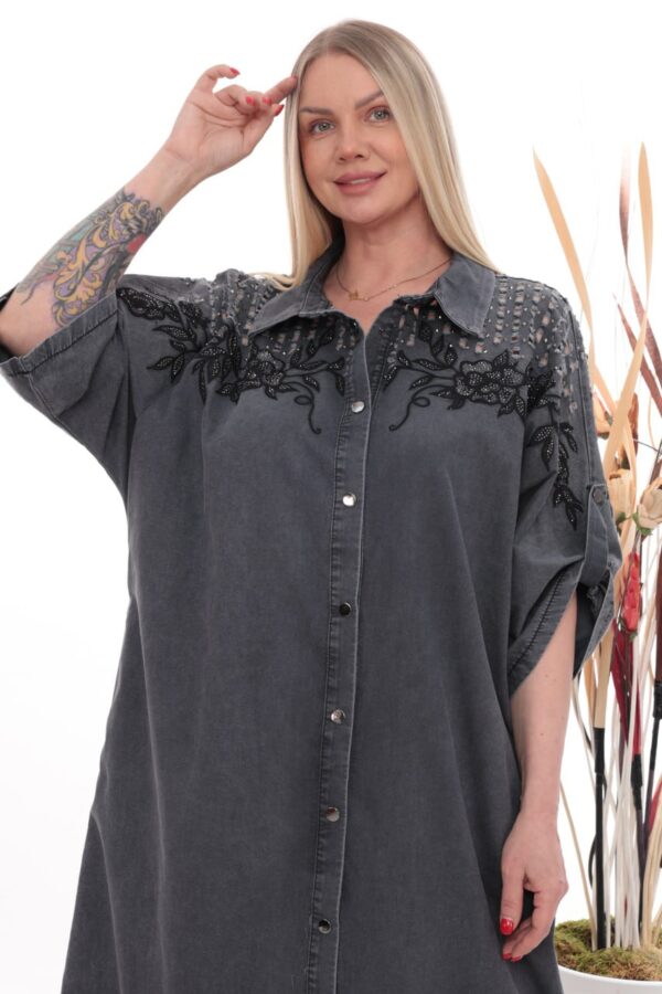 Wholesale Embellished Shoulder Denim Shirt Dress