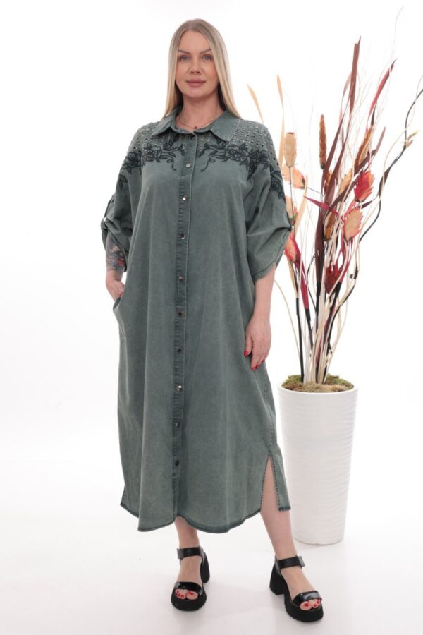 Wholesale Embellished Shoulder Denim Shirt Dress