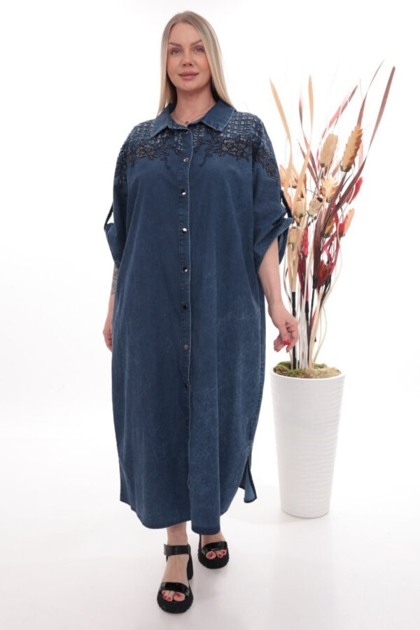 Wholesale Embellished Shoulder Denim Shirt Dress