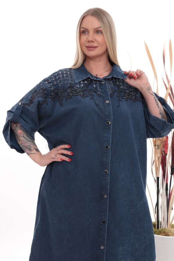 Wholesale Embellished Shoulder Denim Shirt Dress