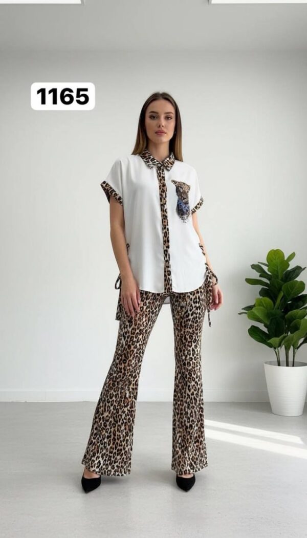 Leopard Print Trim Tunic & Flared Pant Set Leopard Print Trim Tunic & Flared Pant Set