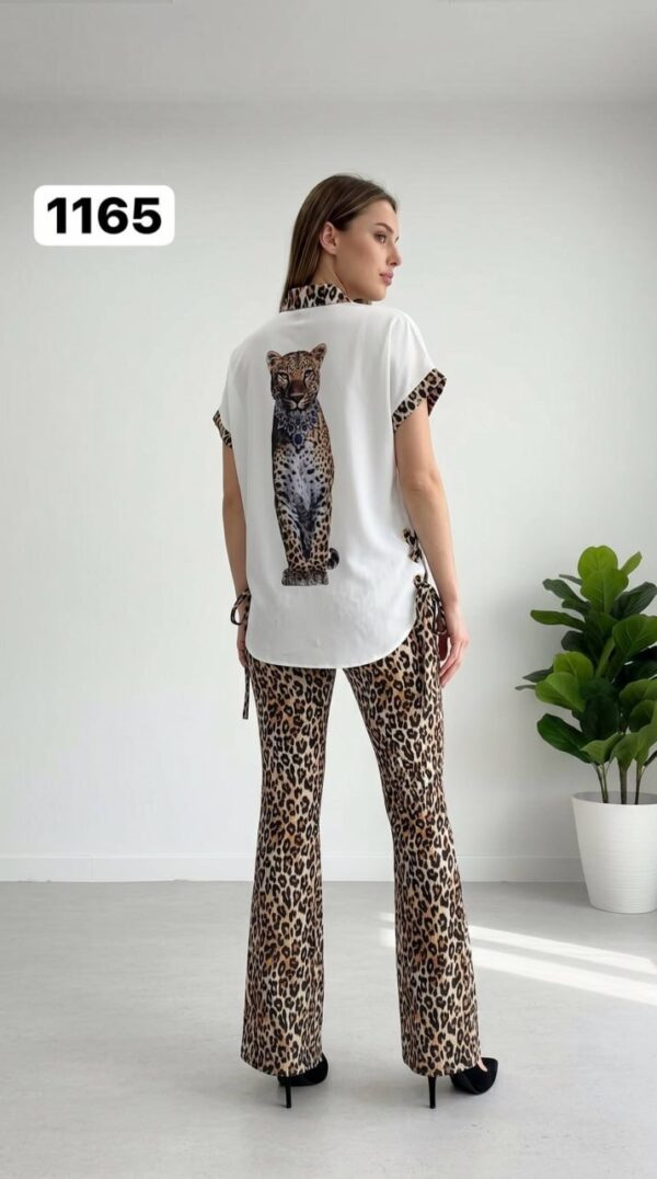 Leopard Print Trim Tunic & Flared Pant Set Leopard Print Trim Tunic & Flared Pant Set