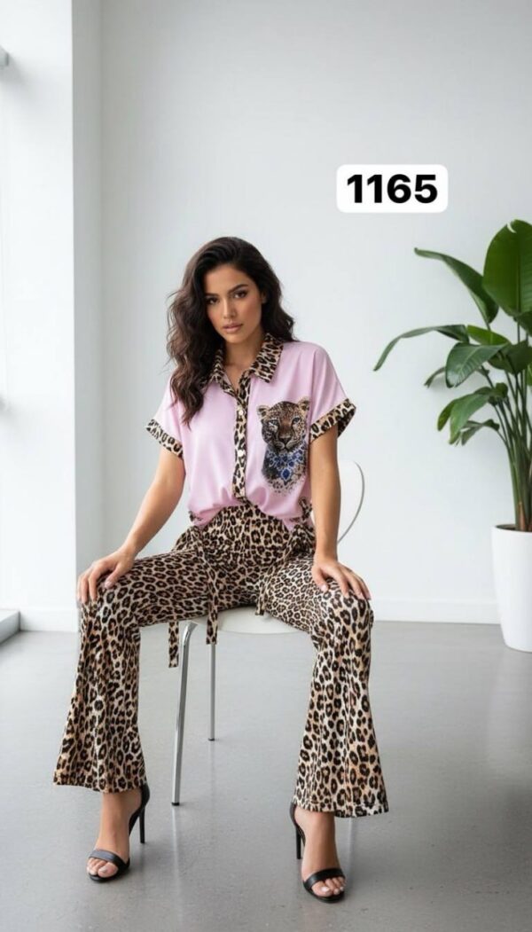 Leopard Print Trim Tunic & Flared Pant Set Leopard Print Trim Tunic & Flared Pant Set