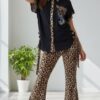 Leopard Print Trim Tunic & Flared Pant Set Leopard Print Trim Tunic & Flared Pant Set