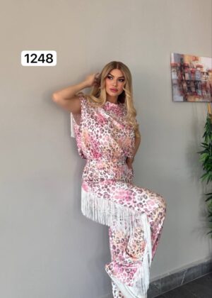 Leopard Print Fringe-Trim Two-Piece Set