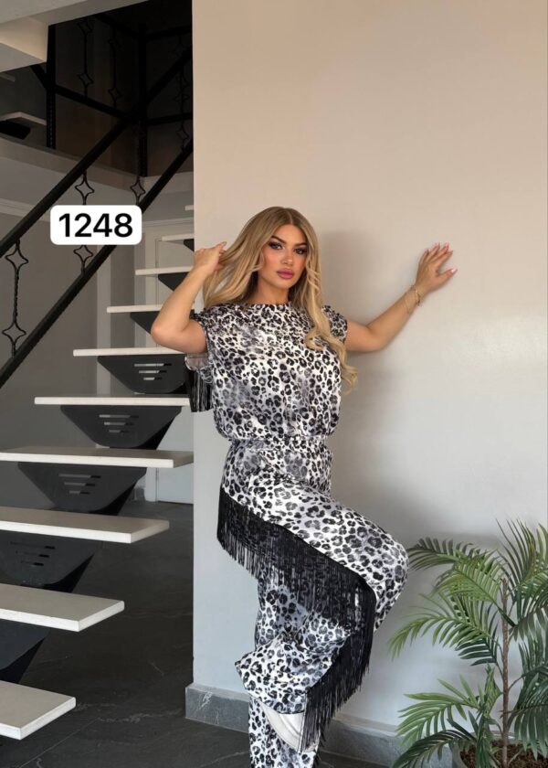 Leopard Print Fringe-Trim Two-Piece Set