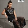 Embellished Lace Corset-Print Pant Set Embellished Lace Corset-Print Pant Set