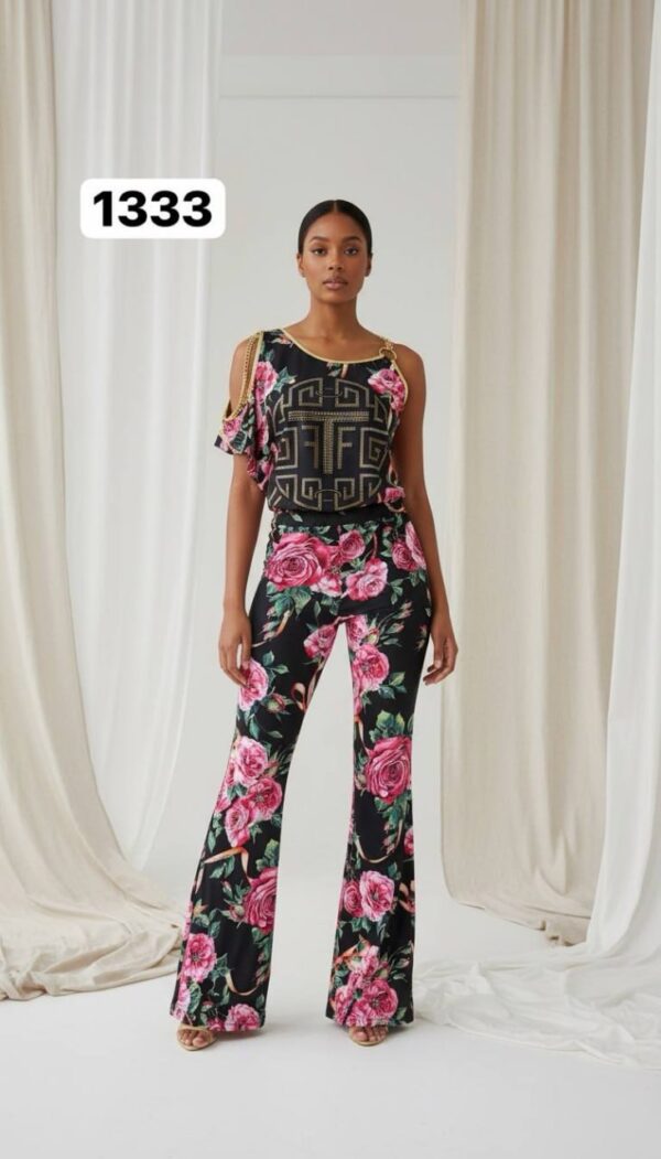 Geometric Print & Floral Flared Pants Set