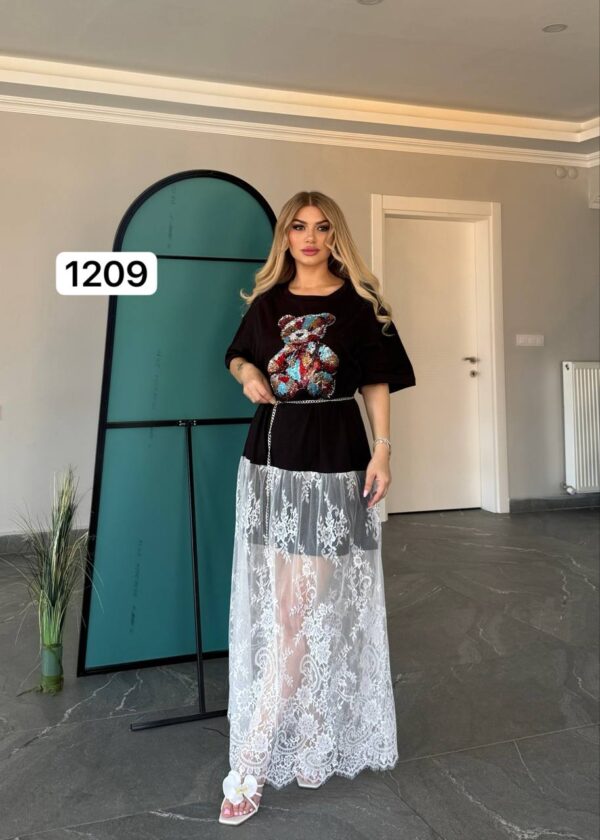 Wholesale Sequin Teddy Bear T-Shirt Dress with Lace Overlay