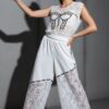 Embellished Lace Corset-Print Pant Set Embellished Lace Corset-Print Pant Set