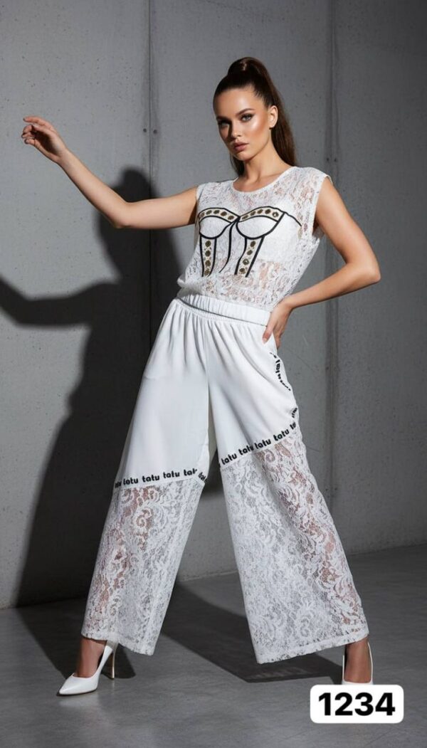 Embellished Lace Corset-Print Pant Set Embellished Lace Corset-Print Pant Set