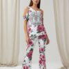 Geometric Print & Floral Flared Pants Set