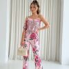 Geometric Print & Floral Flared Pants Set