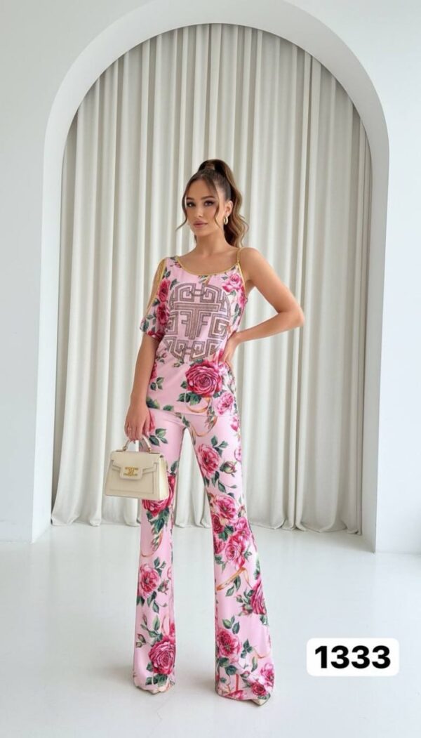 Geometric Print & Floral Flared Pants Set