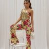 Geometric Print & Floral Flared Pants Set