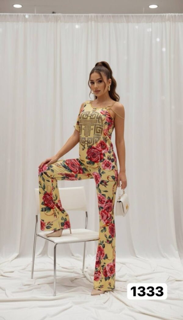 Geometric Print & Floral Flared Pants Set