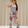Geometric Print & Floral Flared Pants Set