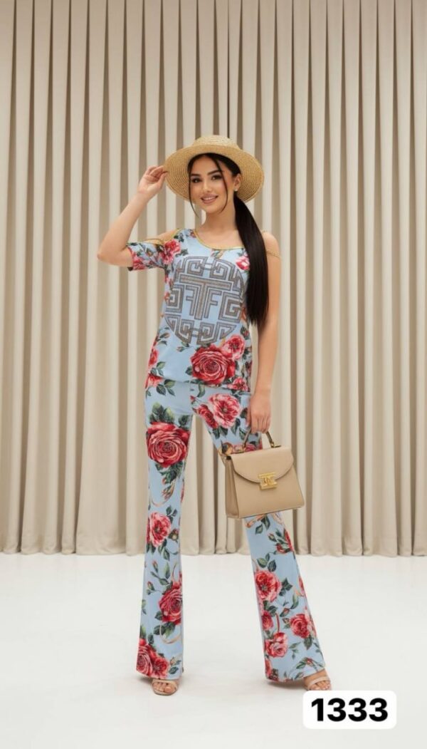 Geometric Print & Floral Flared Pants Set