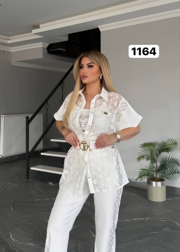 Embroidered Peplum Top & Flare Pant Ensemble