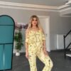 Wholesale Chain Print Cold Shoulder Lounge Set